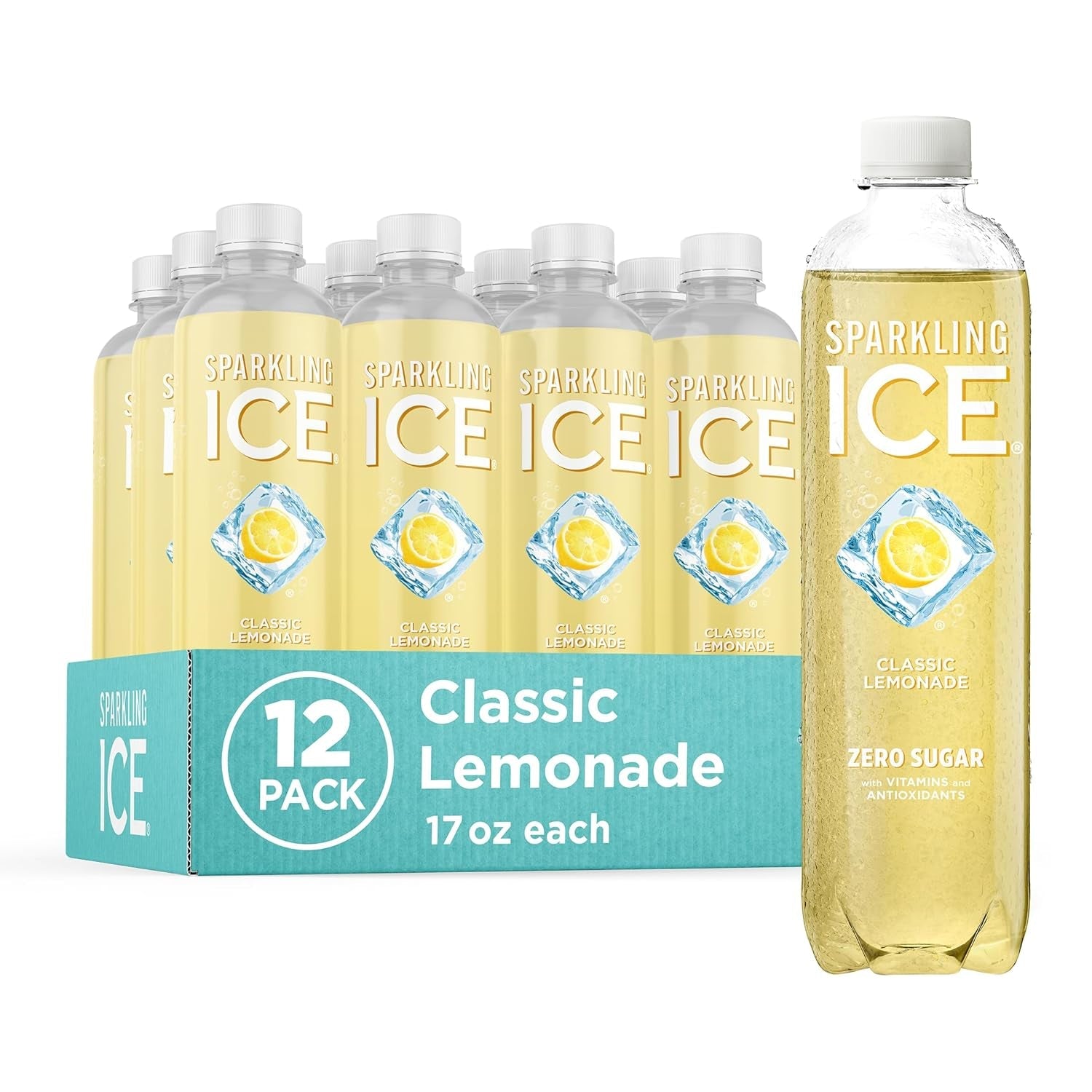 , Classic Lemonade Sparkling Water, Zero Sugar Flavored Water, with Vitamins and Antioxidants, Low Calorie Beverage, 17 Oz Bottles (Pack of 12)