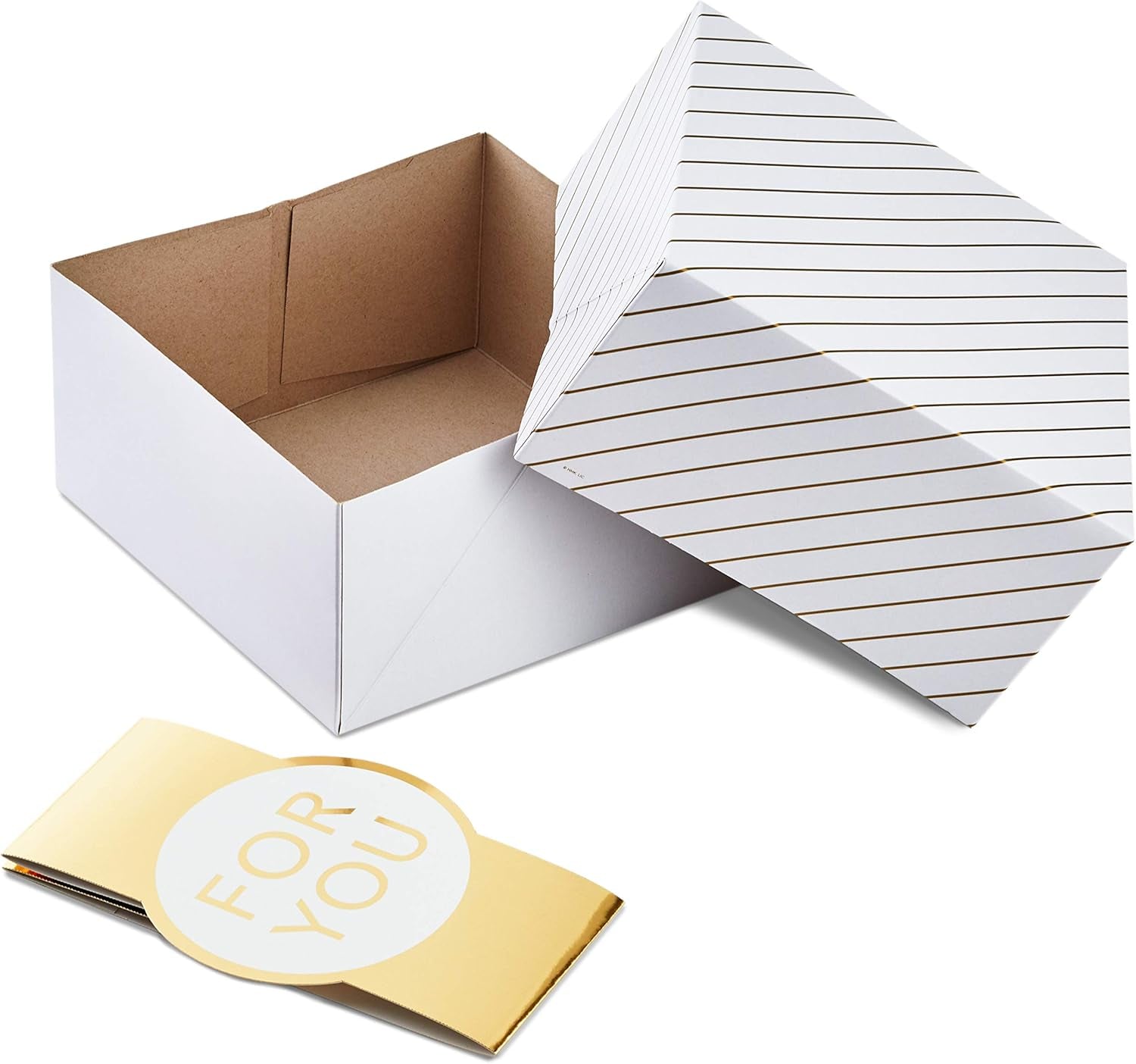 8" Medium Gift Box Set with Wrap Bands (2-Pack: Gold and White Stripes, for You) for Christmas, Hanukkah, Weddings, Valentine'S Day, Birthdays