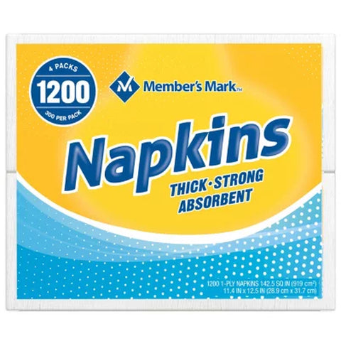 Member'S Mark Everyday 1-Ply White Napkins 4 Pks., 300 Napkins/Pk.