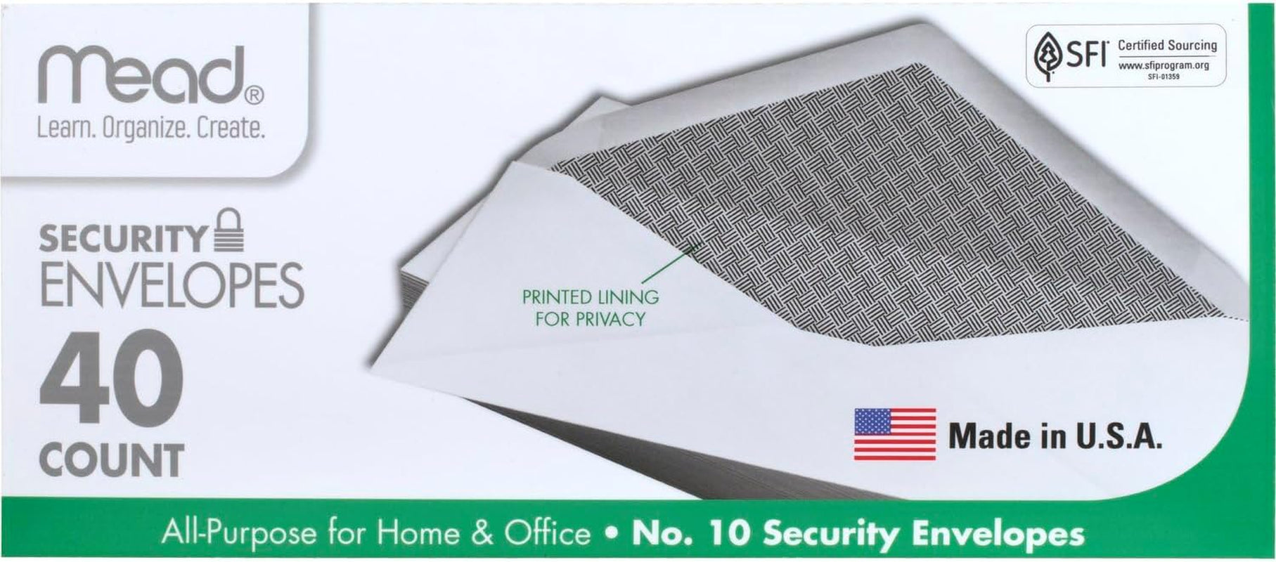 #10 Envelopes, Security Printed Lining for Privacy, Gummed Closure, All-Purpose 20-Ib Paper, 4-1/8" X 9-1/2", White, 40 Letter Size Envelopes per Box (75214)
