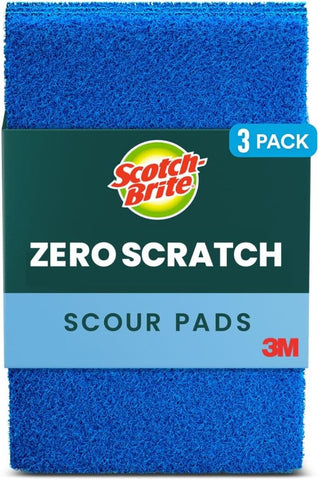 Zero Scratch Scouring Pad, Effective + Gentle Dish Scrubber for Household Cleaning, 3 Scrub Pads for Dishes, Nonstick Pots and Pans, Glass, Tubs, Showers, Reusable & Durable
