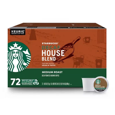 Starbucks Decaf House Blend Medium Roast K-Cup Coffee Pods, 72 Ct.