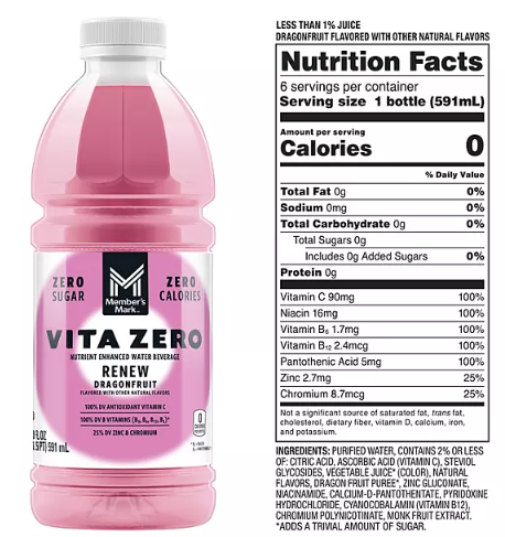 Member's Mark Vita Zero Water Variety Pack 20 fl. oz., 24 pk.