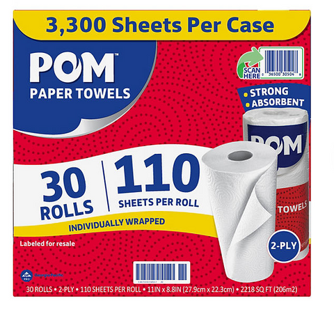 POM Individually Wrapped 2-Ply Paper Towels 30 rolls, 110 sheets/roll