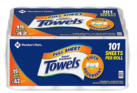 Member's Mark Full Sheet 2-Ply Paper Towel 15 rolls, 101 sheets/roll