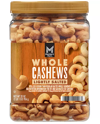 Member's Mark Lightly Salted Whole Cashews, 33 oz.