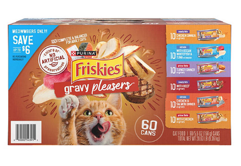 Purina Friskies Gravy Pleasers Variety Pack, Adult Wet Cat Food, 5.5 oz., 60 ct.