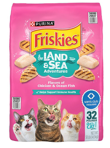 Friskies Land & Sea Adventures, Chickn and Ocean Fish Flavored, Adult Dry Cat Food, 32 lbs.