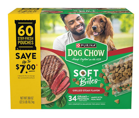 Purina Dog Chow Grilled Steak Flavor, Adult Soft Bites Dog Food, 60 ct.