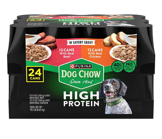 Purina Dog Chow Beef & Chicken Variety Pack, High Protein Adult Wet Dog Food, 13 oz., 24 cans