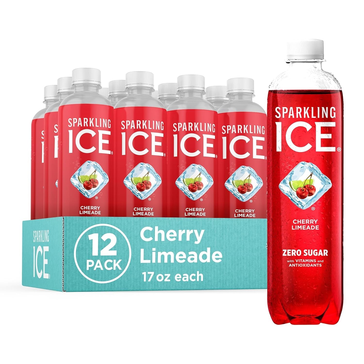 , Cherry Limeade Sparkling Water, Zero Sugar Flavored Water, with Vitamins and Antioxidants, Low Calorie Beverage, 17 Fl Oz Bottles (Pack of 12)