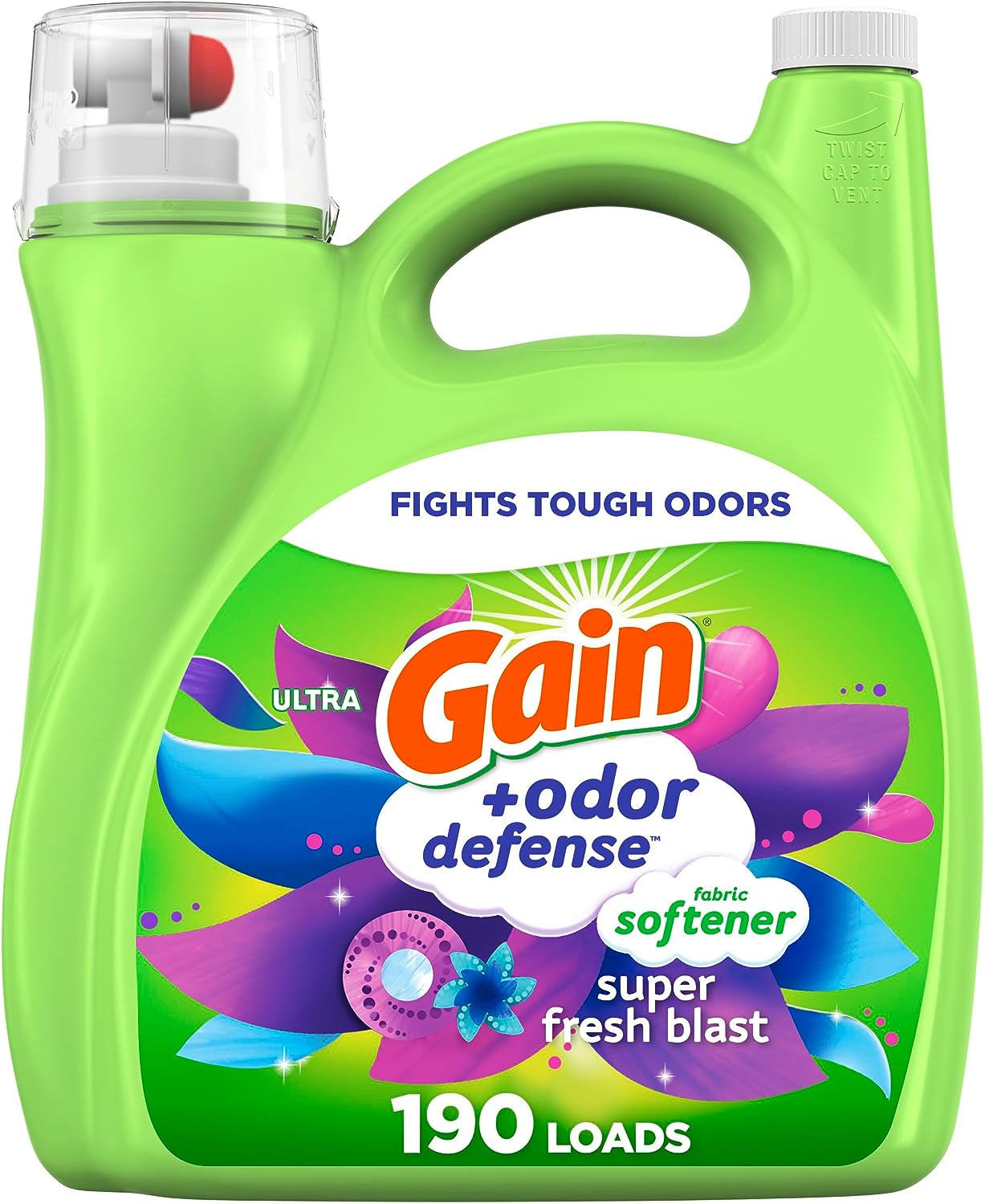 '+ Odor Defense Liquid Fabric Softener, Super Fresh Blast Scent, 140 Oz 190 Loads, HE Compatible