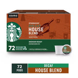 Starbucks Decaf House Blend Medium Roast K-Cup Coffee Pods, 72 Ct.