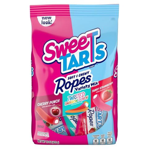 Ropes Candy, Variety Mix, Cherry Punch, Twisted Rainbow Punch, Tangy Strawberry, Soft and Chewy, 15 Oz
