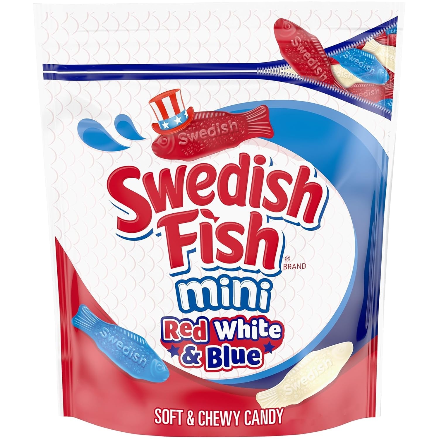 SWEDISH FISH Mini Red, White & Blue Soft & Chewy Candy, Bulk Candy, 1.8 Lb