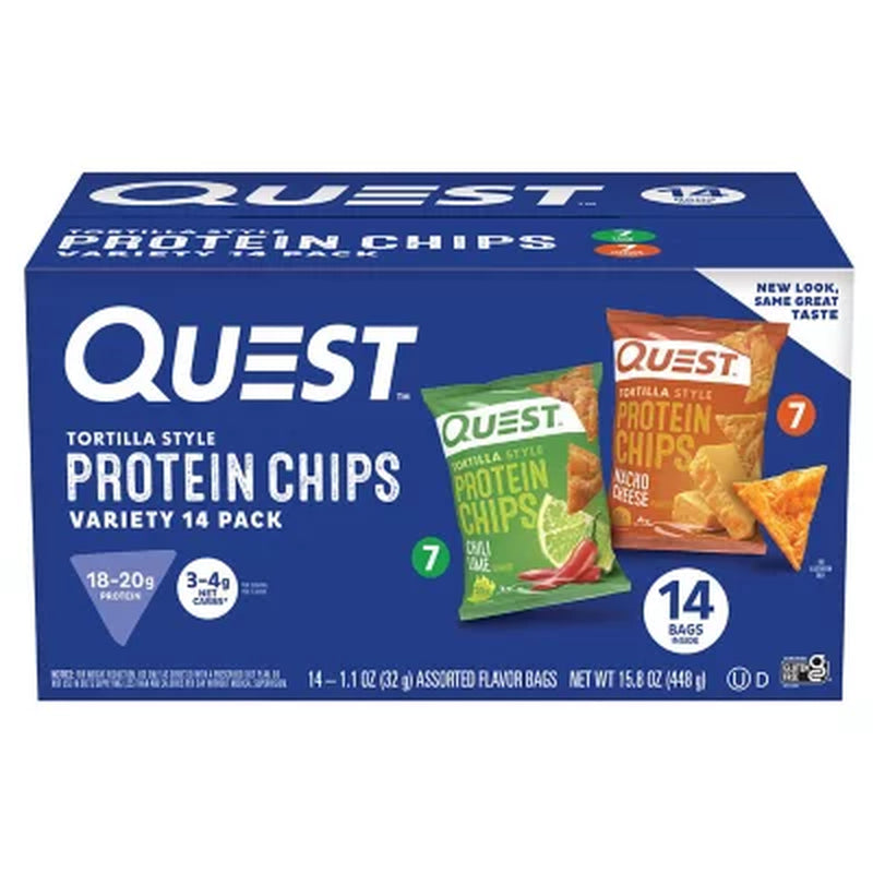 Quest Tortilla Style 18-20G Protein Chip Variety Pack, Chili Lime and Nacho Cheese 14 Ct.