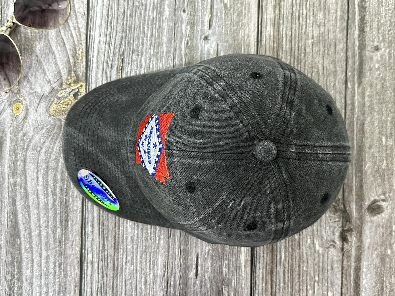 Embroidered Arkansas State Flag Hat for Women Men Kids, Washed Black Embroidery Baseball Cap, Cotton Snapback Trucker Hat