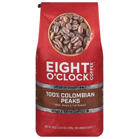 Eight O'Clock Medium Roast Whole Bean Coffee, 100% Colombian Peaks 38 Oz.