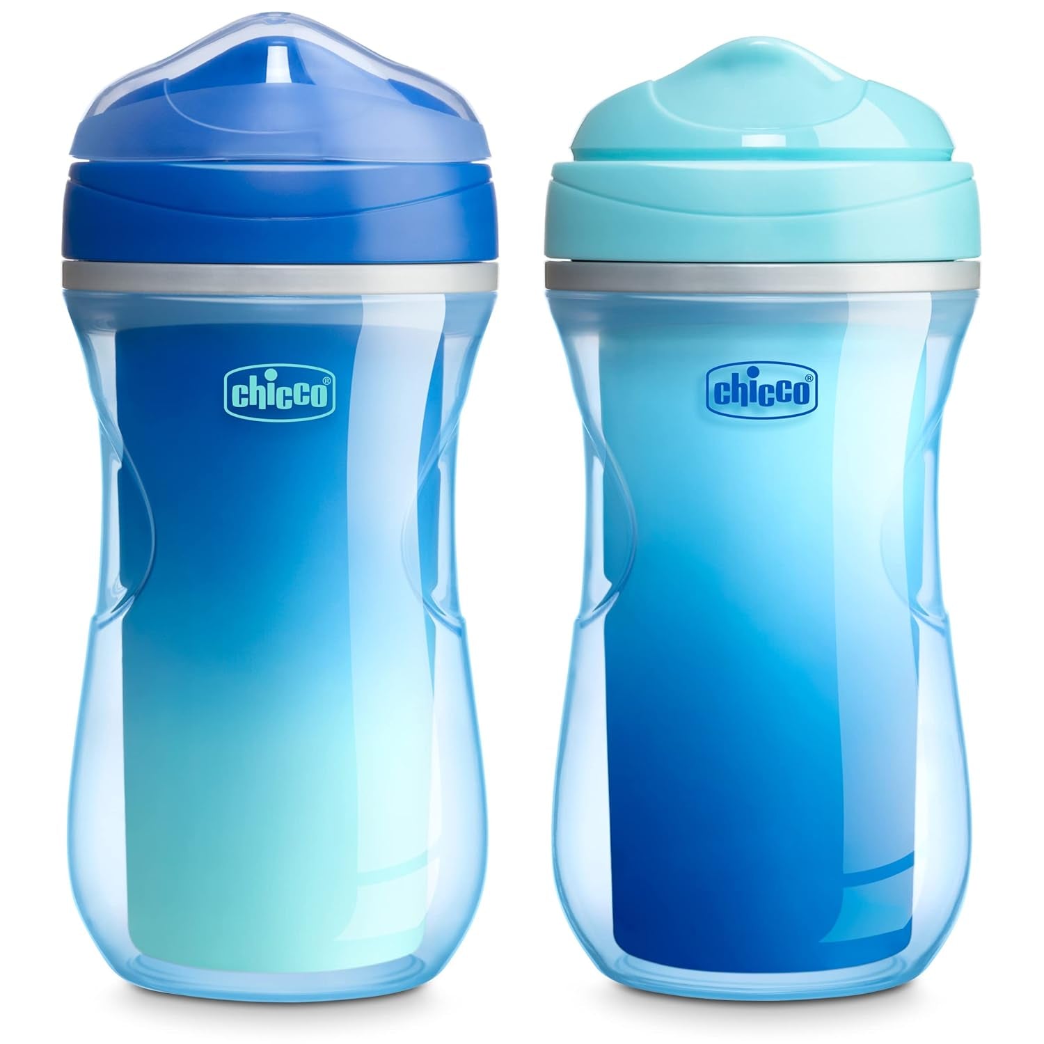 Double-Wall Insulated Sippy Cup with Bite-Proof Rim Spout and Spill-Free Lid 9Oz. | Top-Rack Dishwasher Safe | Easy to Hold Ergonomic Indents | Blue/Teal Ombre, 2Pk | 12+ Months