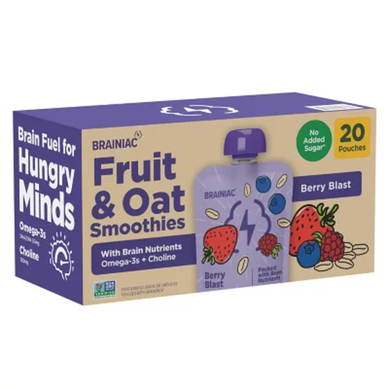Brainiac Fruit and Oat Smoothie Pouches, 20 Pk.