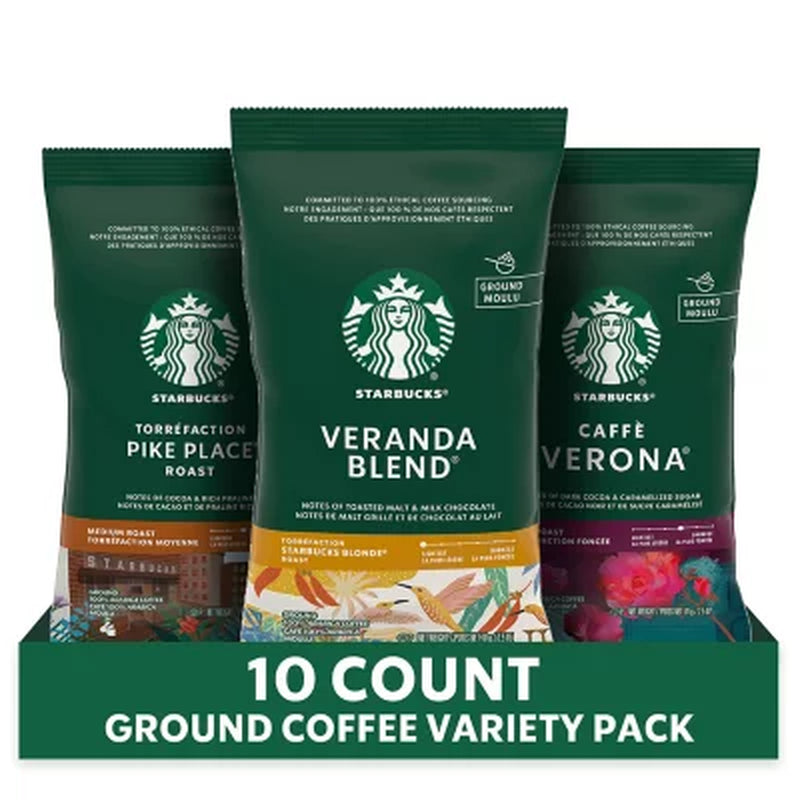 Starbucks Ground Coffee Variety Pack, 2.5 Oz., 10 Packets