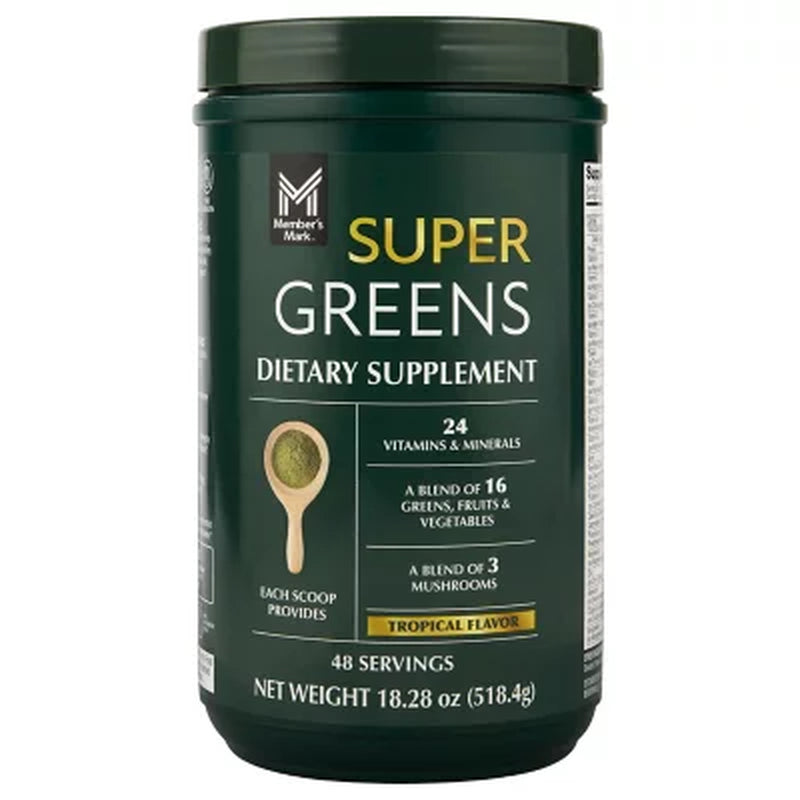 Member'S Mark Super Greens Powder, Tropical Flavor, 18.28 Ounces, 48 Servings