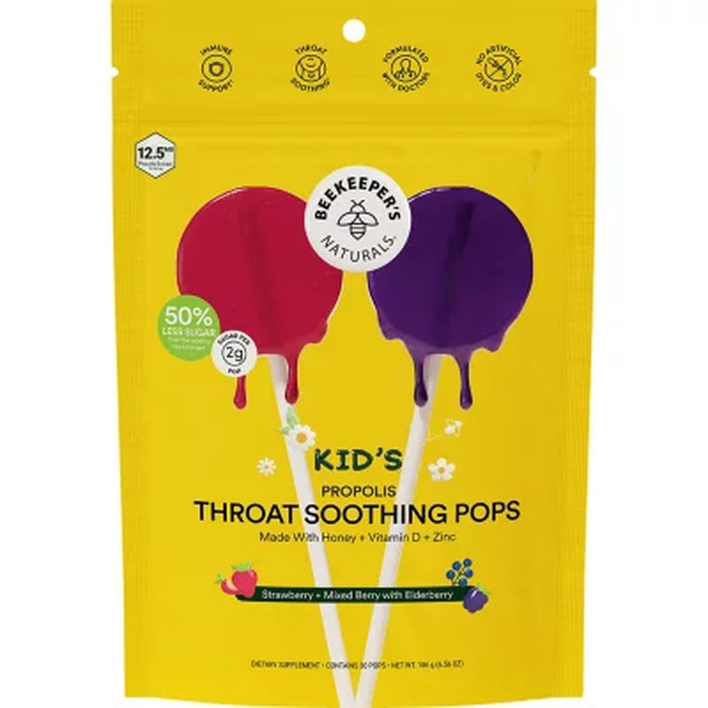 Beekeeper'S Naturals Kid'S Propolis Throat Soothing Pops, 30 Ct.