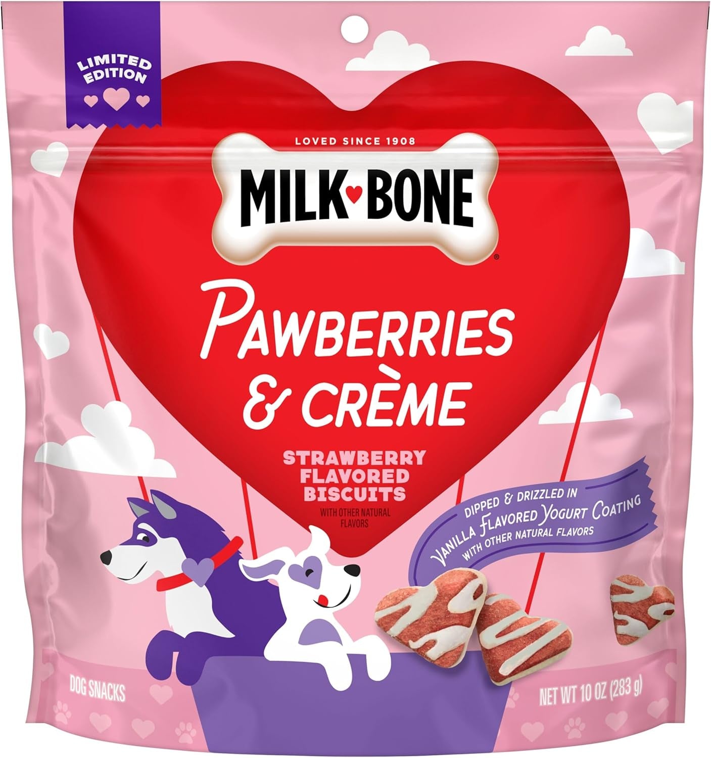 Pawberries & Crème Strawberry Flavored Dog Biscuits, 10 Oz. Bag