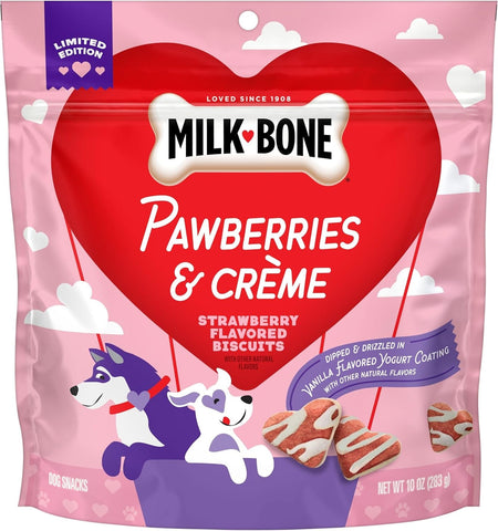 Pawberries & Crème Strawberry Flavored Dog Biscuits, 10 Oz. Bag