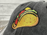 Embroidered Taco Baseball Cap for Men Women, Washed Black Embroidery Cotton Adjustable Snapback Trucker Hat Dad Hats Unisex