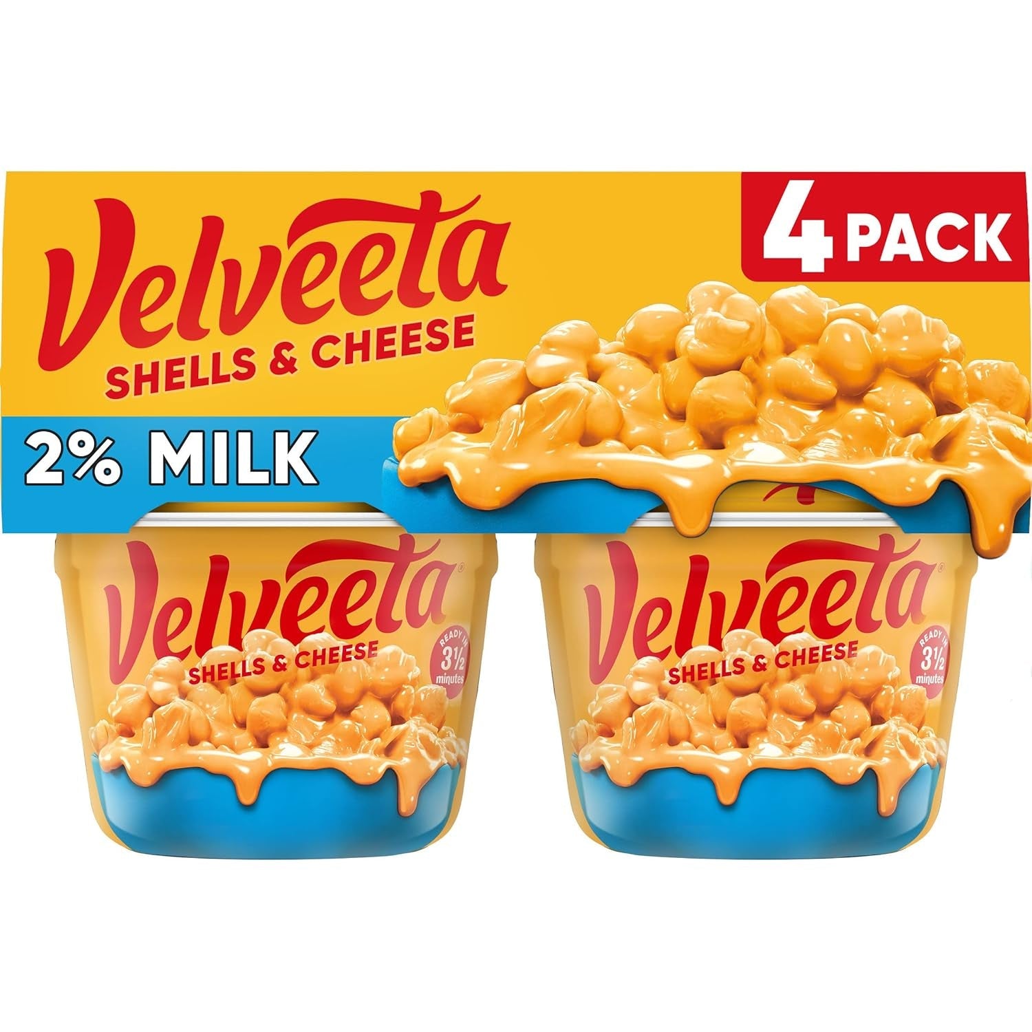Shells & Cheese Microwaveable Shell Pasta with 2% Milk Cheese, 4 Ct Pack, 2.19 Oz Cups