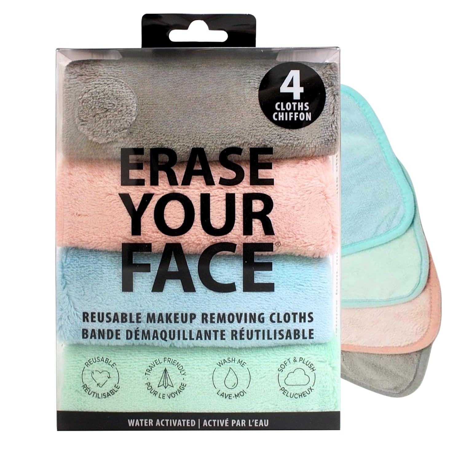 Makeup Remover Cloths - Reusable Microfiber Face Towels to Cleanse & Remove Makeup - Water Activated, Dual-Sided Design for Easy Use - Pastel (4 Count)