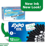 Dry Erase Markers, Low Odor Ink, Black, Fine Tip, 12 Count - Easily Erases, Vibrant Ink, Ideal for Classroom, Back to School Supplies, Teachers, Office, Whiteboard & Home