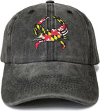 Embroidered Maryland State Flag Crab Shaped Hat for Kids Women Men, Washed Black Adjustable Trucker Hat Cotton Embroidery Dad Hat