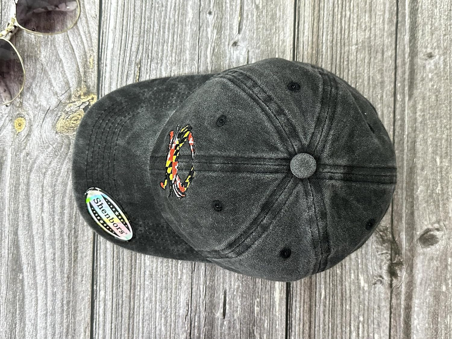 Embroidered Maryland State Flag Crab Shaped Hat for Kids Women Men, Washed Black Adjustable Trucker Hat Cotton Embroidery Dad Hat