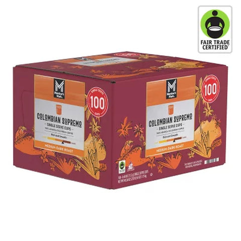Member'S Mark Colombian Supremo Medium-Dark Roast Coffee Pods, 100 Ct.