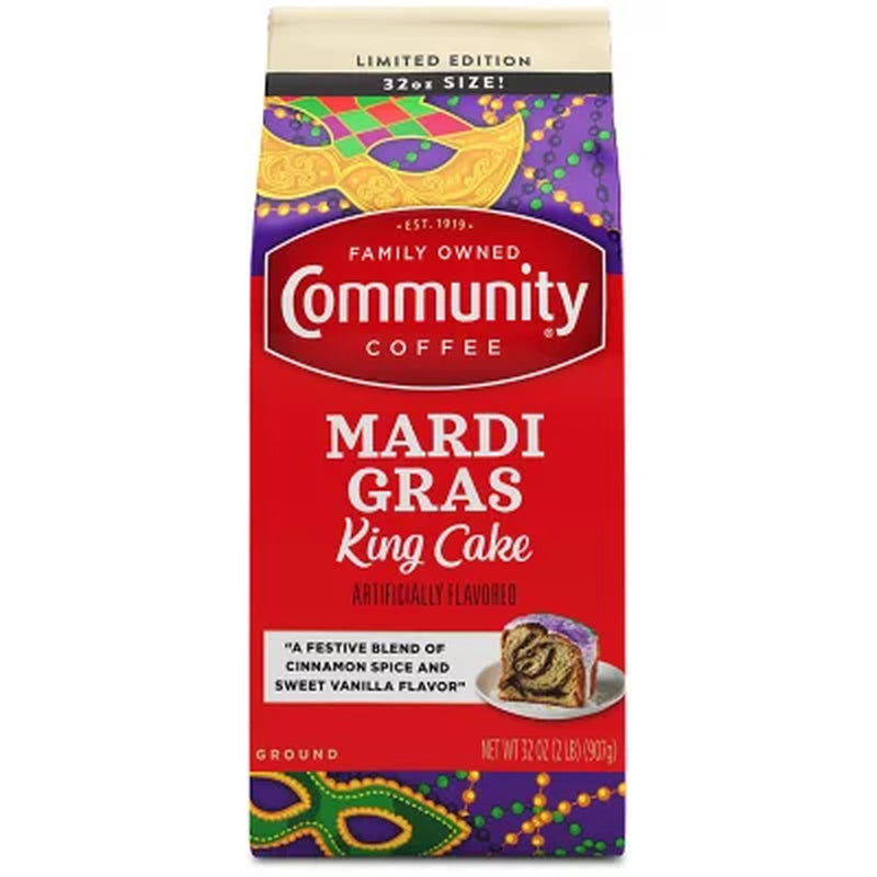 Community Coffee Ground Coffee, Mardi Gras King Cake, 32 Oz.