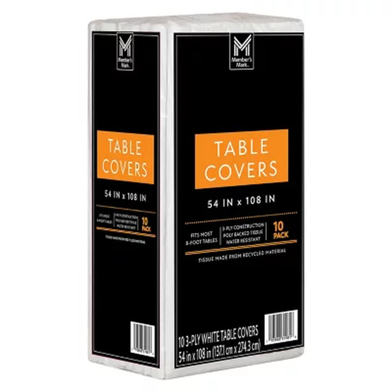 Member'S Mark White 3-Ply Tissue Tablecovers, 54" X 108", 10 Pk.