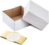 8" Medium Gift Box Set with Wrap Bands (2-Pack: Gold and White Stripes, for You) for Christmas, Hanukkah, Weddings, Valentine'S Day, Birthdays