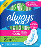 Maxi Feminine Pads with Wings for Women, Size 2, Long Super Absorbency, Unscented 42 Count (Packaging May Vary)