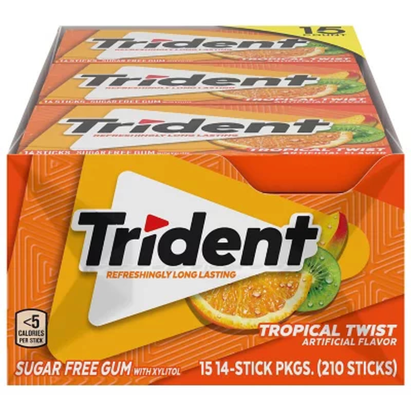 Trident Tropical Twist Sugar Free Gum, 14 Pcs., 15 Pk.