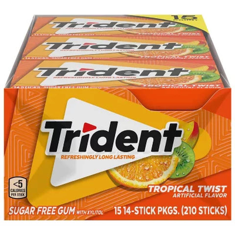Trident Tropical Twist Sugar Free Gum, 14 Pcs., 15 Pk.