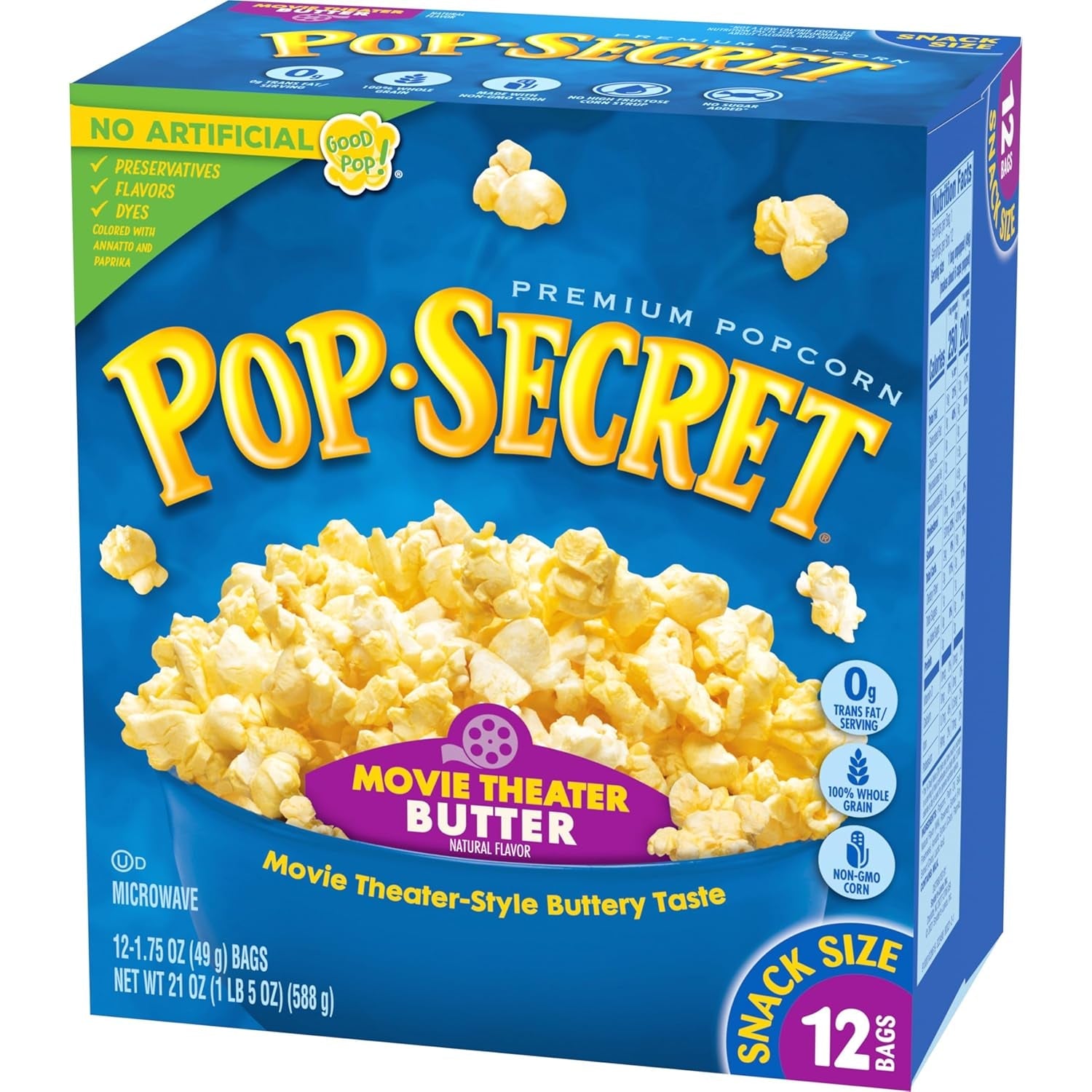 Microwave Popcorn, Movie Theater Butter Flavor, 1.75 Oz Snack Bags, (Pack of 12)