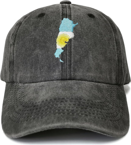 Embroidered Argentina Flag Hat for Men Women Kids, Washed Black Snapback Trucker Hat Baseball Cap Adjustable Dad Hats Unisex