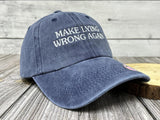 Embroidered Make Lying Wrong Again Hats for Women & Men, Navy Blue Adjustable Baseball Cap Snap Back Cotton Embroidery Dad Hat