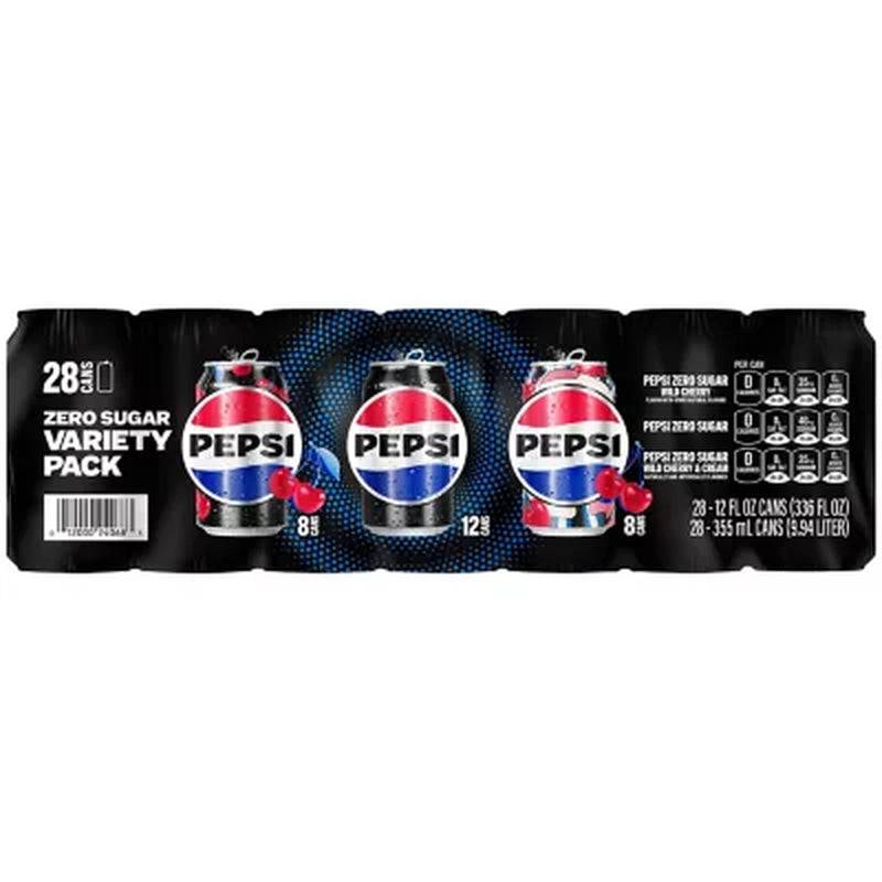 Pepsi Zero Sugar Soda Cola Variety Pack 12 Fl. Oz., 28 Pk.
