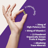 Zinc Supplements 30Mg High Potency Raw Zinc and Vitamin C Multimineral Supplement, Vitamin Code Vitamins Trace Minerals & Probiotics for Skin Health & Immune Support, 60 Vegan Capsules