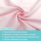 100% Natural Breathable Cotton Jersey Knit Fitted Bassinet Sheet, Pink, 15" X 33", Soft Breathable, for Girls