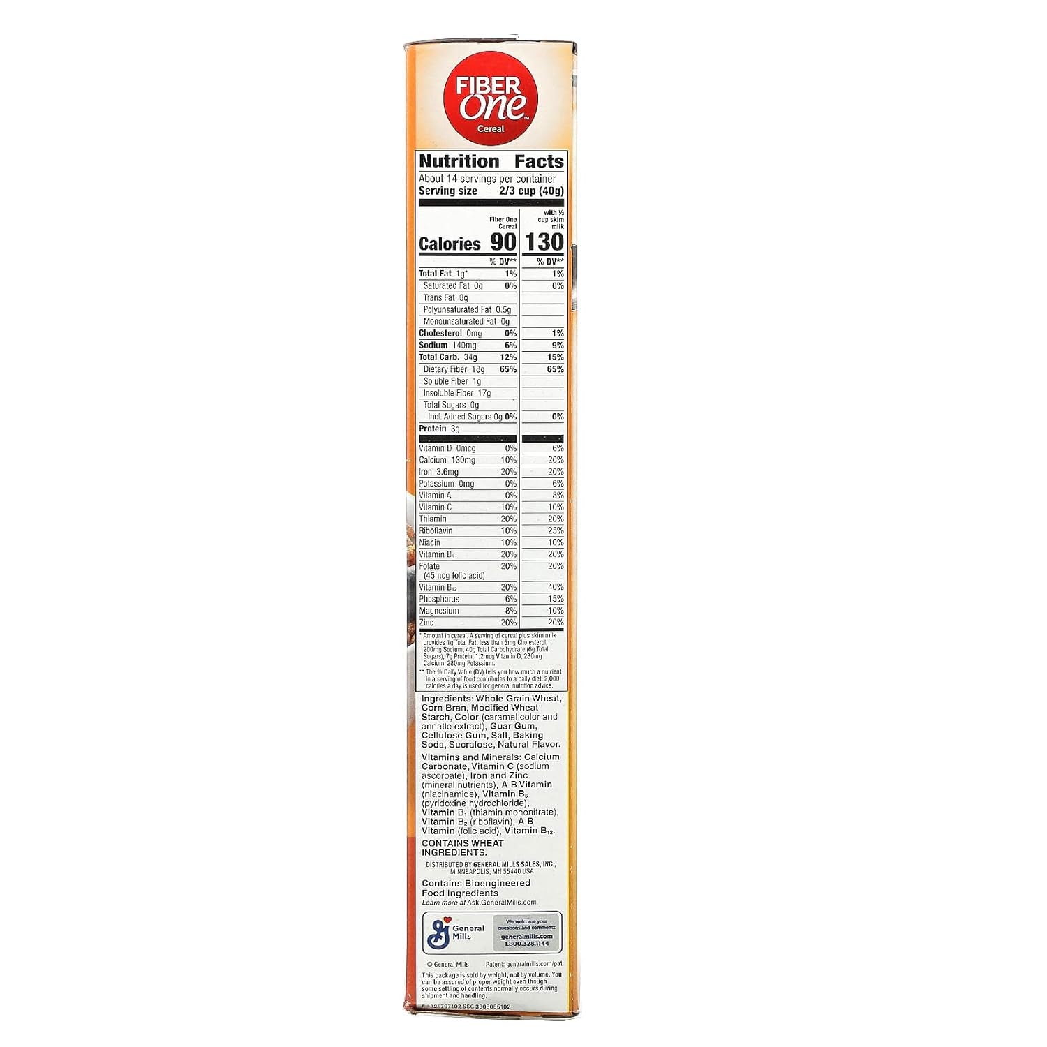 Cereal, Original Bran, High Fiber Cereal Made with Whole Grain, 19.6 Oz