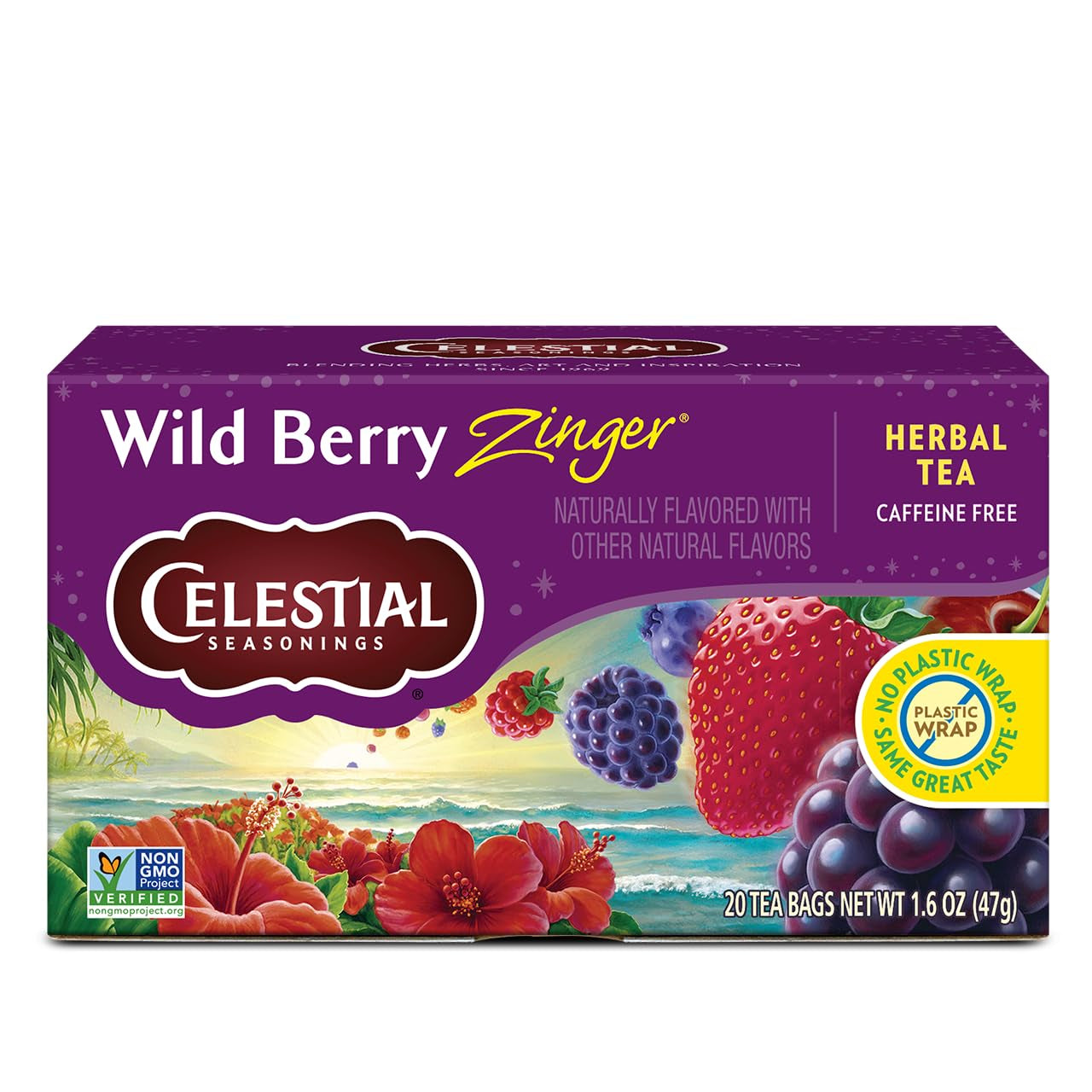 Wild Berry Zinger Herbal Tea, Caffeine Free, 20 Tea Bags Box